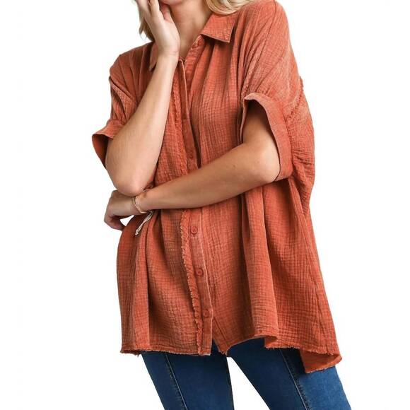 UMGEE Tops - NEW UMGEE cotton gauze mineral wash button down top in orange